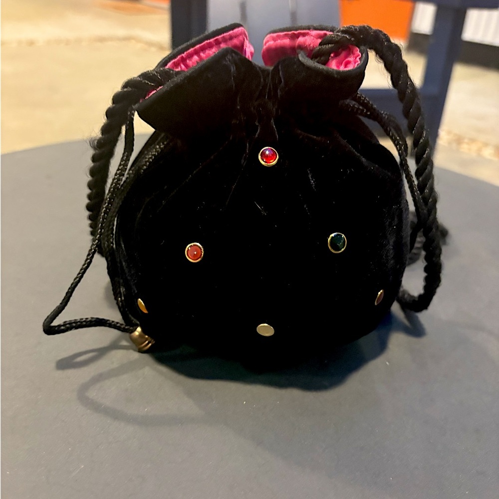 Elegant Black Velvet Crossbody Bag with Gem Accents